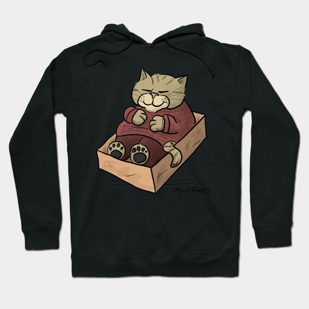 Cat Wearing Red Pajamas Napping in Box Hoodie by cartoonistnate